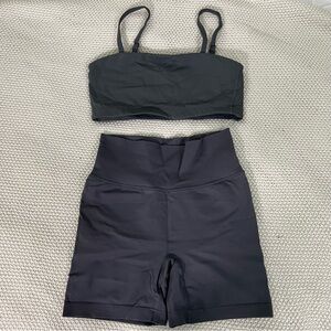 Aoxjox Iron Grey Bandeau Bra and Scrunch Shorts